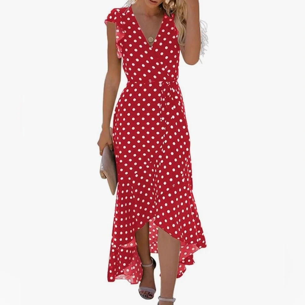 NWOT Red & White Polka Dot Wrap Dress - Picture 3 of 7